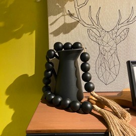 OMISHE Extra Large Wood Bead Garland Black with 1.6" Diameter Wooden Beads and Tassels, 41" Long Rustic Farmhouse Country Decorative Beads for Home Tiered Tray Decor, Black