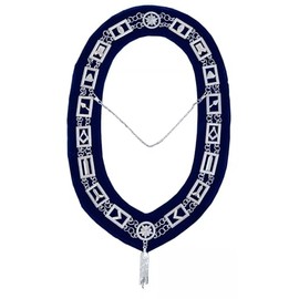 Masonic Blue Lodge Officer Collar Blue Backing Silver links with Junior Warden Jewel Set