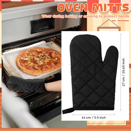 6 Pairs Heat Resistant Oven Mitts Kitchen Oven Gloves 11 Inch Long Quilted Cotton Polyester Kitchen Gloves for Cooking, Baking, Grilling BBQ (Black)