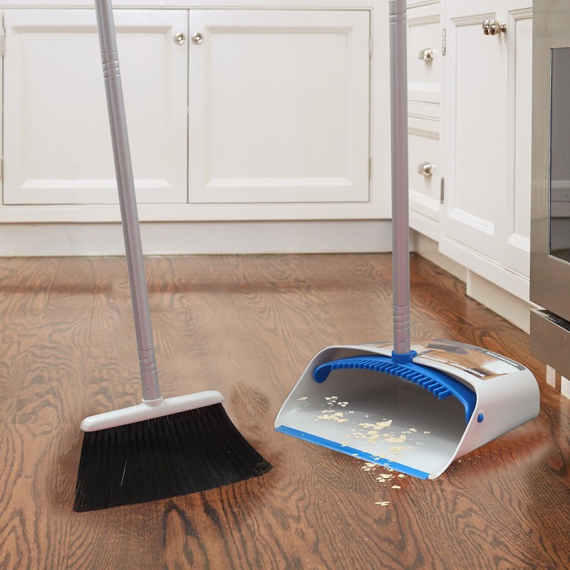TreeLen Long Handle Broom and Dustpan Set,Upright Dust Pan Combo