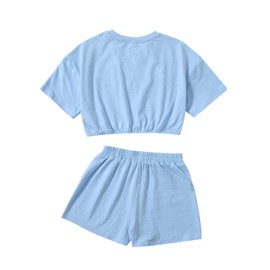 SHENHE - Conjunto de 2 piezas de playera corta y pantalones cortos para niña, Azul bebé, 12 Años
