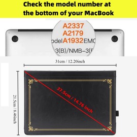 TYTX Compatible with MacBook Air 13 inch Leather Case 2021 2020 2019 2018 Release M1 A2337 A2179 A1932 Retina Display Touch ID,Protective Leather Case Cover for Laptop, Black