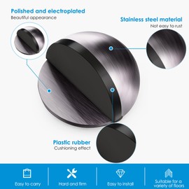 Hotop Hotop Selbstklebender Boden Trstopper Ovaler Trstopper aus Edelstahl Bodenmontierter Halbmond Form Wandschutz Polierter Trstopper mit Kleber fr Hartboden Glastr(Grau,2 Stk)