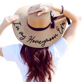 Posh Soiree Honeymoon Beach Sun Hat, Sun Hat for Honeymooning Travel Couples, Retro ‘In myHoneymoon Era' Design, Gift for Bride, Wedding Present, Women’s Sun Hats
