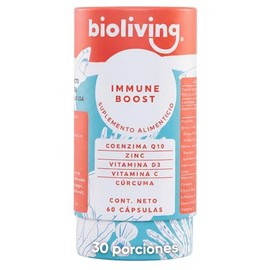 Immune Boost Bioliving | Suplemento Alimenticio con Vitamina C, D3, Zinc y Cúrcuma | Con Coenzima Q10 | 60 Cápsulas | Sin Azúcar Añadida 30 porciones