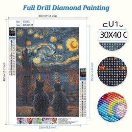 Jawecci Starry Sky Diamond Painting Adults, 5D Two Cats Diamond Painting Pictures Adults Beginners, DIY Round Stones Diamond Art Set, Diamond Painting Children for Home Decor, 30 x 40 cm