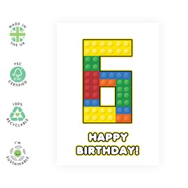 Central 23 6th Birthday Card - 6 Building Block - Toddler Milestone Cards Age Six Year Old - Sixth Birthday Cards - Building Block - Gifts For Boys Grandson Nephew - Comes With Sticker