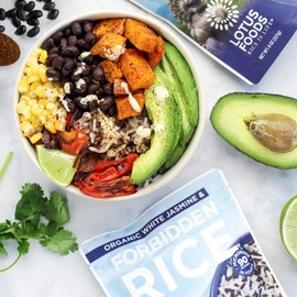 Lotus Foods Organic White Jasmine & Forbidden Heat & Eat Rice Pouch, 8 Ounce (Pack of 6)