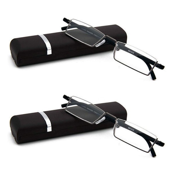 Paquete de 2 gafas de lectura delgadas de media llanta con estuche portátil de alta definición para hombres y mujeres 3.50