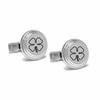 Engraved Beveled Circle Silver Four Leaf Clover Shamrock Cufflinks -
