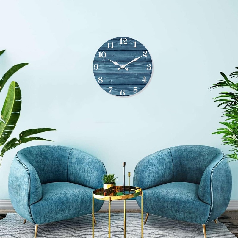 XFM Blue Wall Clock 24 Inch Farmhouse Wall Clocks Battery