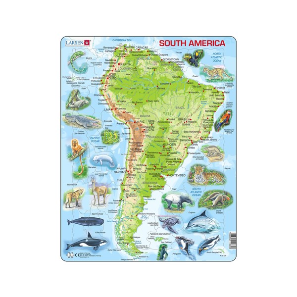 LARSEN South America Puzzle, English 65PCS LAA25-GB] Jigsaw Puzzle Map English South America Learning Puzzle Geography 65 pieces - Frame Jigsaw Puzzle - South America