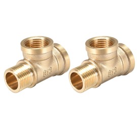 TA-VIGOR 2Pcs Brass Tee Pipe Fitting G1/2 Male x G1/2 Female x G1/2 Female T Shaped Connectors Coupler