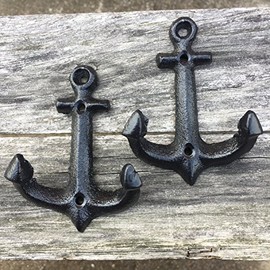 Facaler Nautical Cast Iron Ship Anchor Weathered Nautical Wall Hooks Coat Hook, Screws Included (10 PCS)