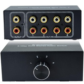 No Noise 4 Way 1 in 4 Out or 4 in 1 Out Audio Sound selector RCA Female Stereo 4 Channel Splitter switcher Box Switching No External Power
