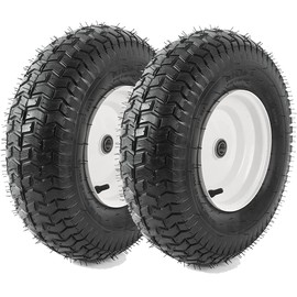 (2-Pack) 16x6.50-8 Tubeless Tires on Rim - Universal Lawn Mower and Garden Tractor Trailer Wheels - With Chevron Turf Treads - 3" Offset Hub, 3/4" and 5/8" Bearings - 4 Ply with 615 lbs Load Capacity