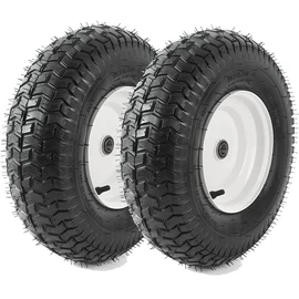 (2-Pack) 16x6.50-8 Tubeless Tires on Rim - Universal Lawn Mower and Garden Tractor Trailer Wheels - With Chevron Turf Treads - 3" Offset Hub, 3/4" and 5/8" Bearings - 4 Ply with 615 lbs Load Capacity