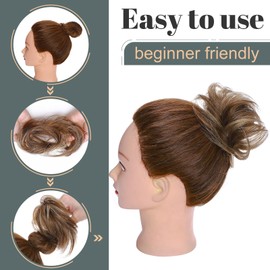 Hairro Human Hair Bun Hairpiece Remy Scrunchies Updo For Women Stretchy Elastic Elegant Chignon 1PC 23g #4P27 Medium Brown Mix Dark Blonde