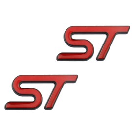 2-Piece 3D Metal ST Emblem Sticker Car Hood Truck Door Side Fender Rear Trunk Emblem Sticker Decals (Black red)