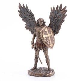 Veronese Design 11 Inch Saint Michael Archangel with Battle Shield and Sword Antique Bronze Finish Angel Statue