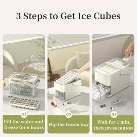 Compact Double Layer Ice Cube Tray with Lid and Bin, One-Click Demolding, Pull-Out Ice Drawer with Portable Handle, Includes 2 Large Ice Ball Molds (White)