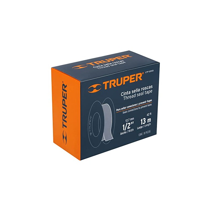 Truper CTF-1/2X13, Cinta sella roscas, uso general, 13 m, 1/2"