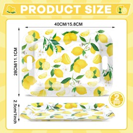 gisgfim 2Pcs Lemon Serving Trays with Handles 16 x 11 Inch Large Melamine Tray Rectangular Yellow Lemon Serving Platter Spring Tray Melamine Dishes for Serving Food Outdoor Dinner Dessert Plates Party