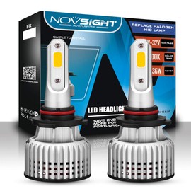 NOVSIGHT HB3 9005 LED Headlight/Fog Light for Cars, Compatible with DC9-32V Cars (Hybrid Vehicles and EV Cars), High Power Chip, 72W, Double-Sided Illumination, 3000k Golden Yellow, 2 Year Warranty