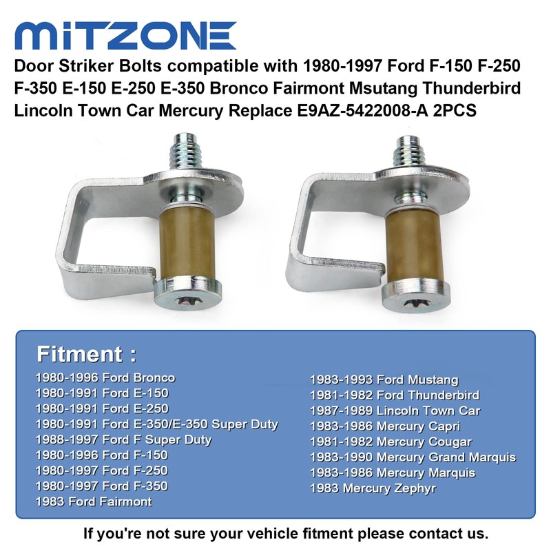 MITZONE Door Striker Bolts compatible with 1980-1997 Ford F-150 F-250