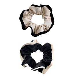 Ipetboom 2pcs Leather Hair Ties for Women Elegant Black Beige Combination Hair Bands for Daily Outfits for Girlfriends and Family