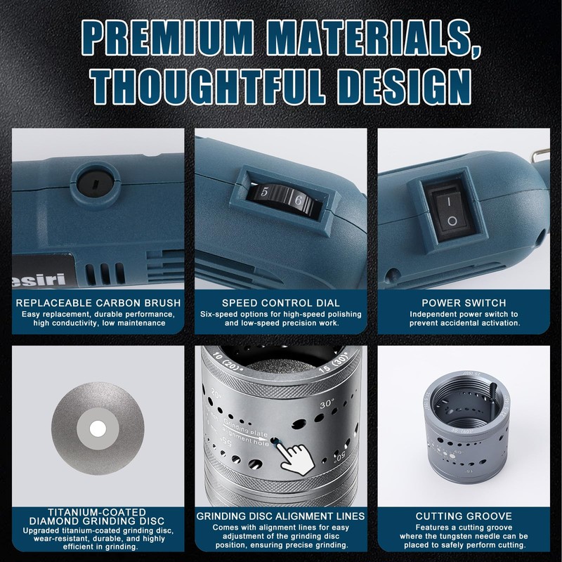 Tungsten Electrode Sharpener Grinder For TIG welding,6 Sizes 8 Angles