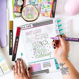 Marcadores Plumones Mágico, 24 Colores Marcadores Metálicos de Doble Línea, Plumones Mágico para Contornos, Con para Tarjetas de Felicitación de Cumpleaños, Garabatos, DIY y Hacer Carteles etc