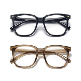 PANNER 2Pack Oversized Blue Light Blocking Glasses for Women Men Square Computer Eyeglasses Reduce Eyestrain(Black+Brown)