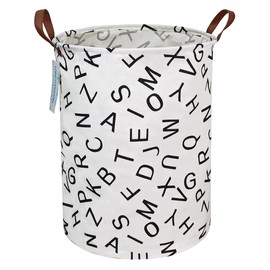LANGYASHAN Laundry Basket Canvas Fabric Collapsible Organizer Basket for Storage Bin Toy Bins Gift Baskets Bedroom Clothes Children Nursery Hamper (Alphabet)
