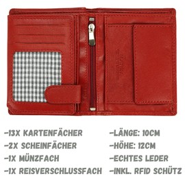 Manza Men's Leather Wallet with RFID Protection - Genuine Leather Wallet for Men - Extra Sturdy Double Stitching - 13 Slots for Credit Cards - Wallet in Portrait Format, red, Portrait
