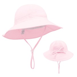 Baby Girl Sun Hat Toddler Summer Foldable Beach Hats with UPF50+ Sun Protection Wide Brim Baby Bucket Hat Cap 0-12 Months Pink