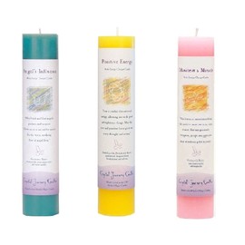 Crystal Journey Reiki Charged Herbal Pillar Candle Bundle (Angel's Influence, Positive Energy, Manifest a Miracle) Each 7"x1.5" Handcrafted with Lead-Free Materials