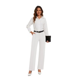 KICZOY Womens Dress Pants Stretchy Business Casual Work Pants Straight Leg Slacks for Office A-White