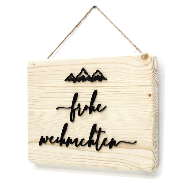 Tür-Schild Frohe Weihnachten aus Holz – Weihnachtsschild mit 3D Schrift