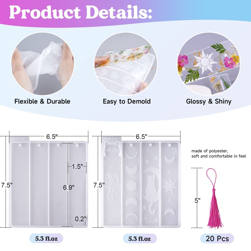 LET'S RESIN Bookmark Resin Molds Silicone 1.5'' Wide, Blank and