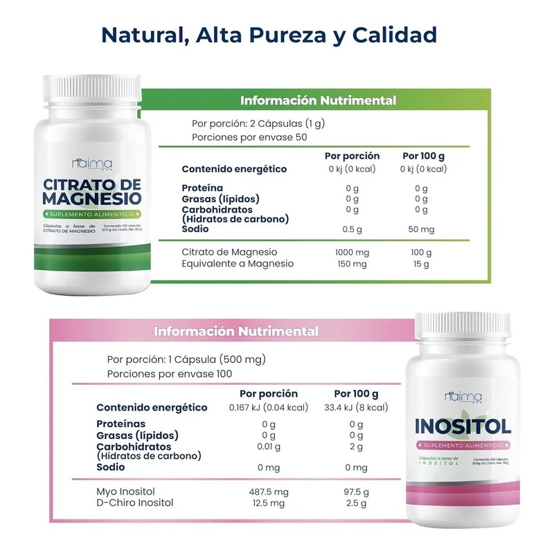 Citrato De Magnesio E Inositol 500mg - 100 Cáps. Por