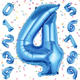 EXGOX Large Blue Number Balloons, Birthday Number 4, Foil Balloons, 32 inch Happy Birthday Party, Coming of Age Ceremony, School, Graduation, Anniversary, Celebration, Decoration