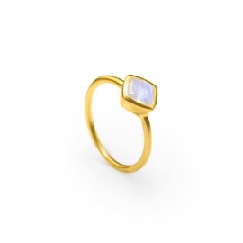 Diamond Shape Cushion Ring, Stacking Ring, 18K Vermeil Gold, Rose Gold, or 925 Sterling Silver, Bezel Set Ring, Diamond Shaped Birthstone Ring (Rainbow Moonstone)