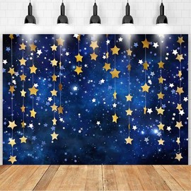 Twinkle Twinkle Littler Star Backdrops Navy Blue Galaxy Starry Sky Gold Glitter Little Star Photography Background Adults Kids Birthday Party Decor Baby Shower Backdrop Starry Backdrop 5X3ft (Blue)