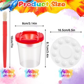 46Pcs Paint Cups with Lids for Kids Painting Set with 20 Paintbrushes & 6 Palettes, 20 No Spill Paint Cups Kids Painting Tools Bristle Brushes for Watercolor, Tempera, Washable, Acrylic, Crafts
