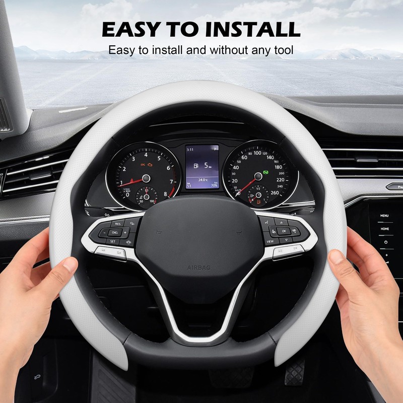 frani Nappa Leather Steering Wheel Cover, Universal 15 Inch Premium