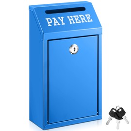 Yaocom Safe Cash Box Money Collection Metal Donation Box with Lock Wall Mount Pre Drilled Mailbox Delivery Ballot for Home Office Outdoor Self Serve Stand(Blue,10.2 x 5.7 x 2.8 Inch)