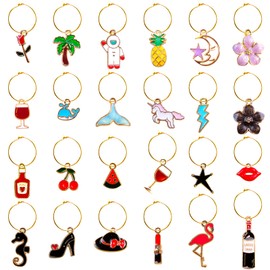 24 Pieces Wine Glass Charms Wine Glass Markers Wine Charms for Glasses Wine Glasses Identifier Drink Markers Wine Glass Tags for Wine Party Decorations