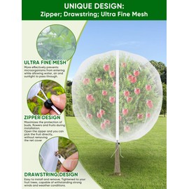 Large Fruit Trees Netting Cicadas - 2Pcs 8X5.3FT with Zipper and Drawstring,Bird Mesh Covers for Blueberry Bushes,Garden Apple Pear Peach Orange Tree Fruit Tomato Bug Plant Protection (2, 8X5.3 FT)