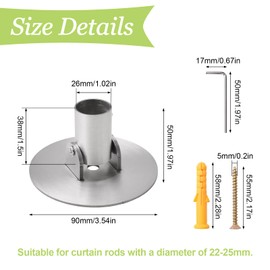 UFURMATE Shower Curtain Rod Bracket, 2 Pack 26mm Inner Diameter Titanium Steel Shower Curtain Rod Single Swivel Flange Curtain Rod Wall Mount Bracket with Screws (Silver)